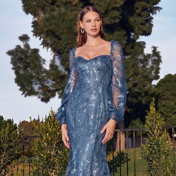 NEW LONG OFF SHOULDER MERMAID EMBROIDERED SEQUIN GOWN WITH ZIPPER BACK CD J816 - Picture 5 of 7